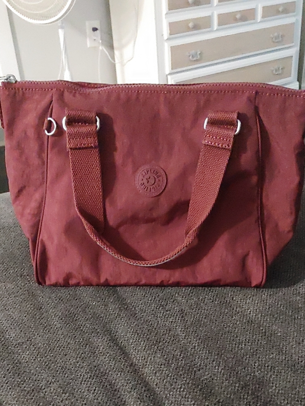 Kipling Maroon Nylon Tote Bag - Women's Shoulder Handbag. Missing Shoulder Strap